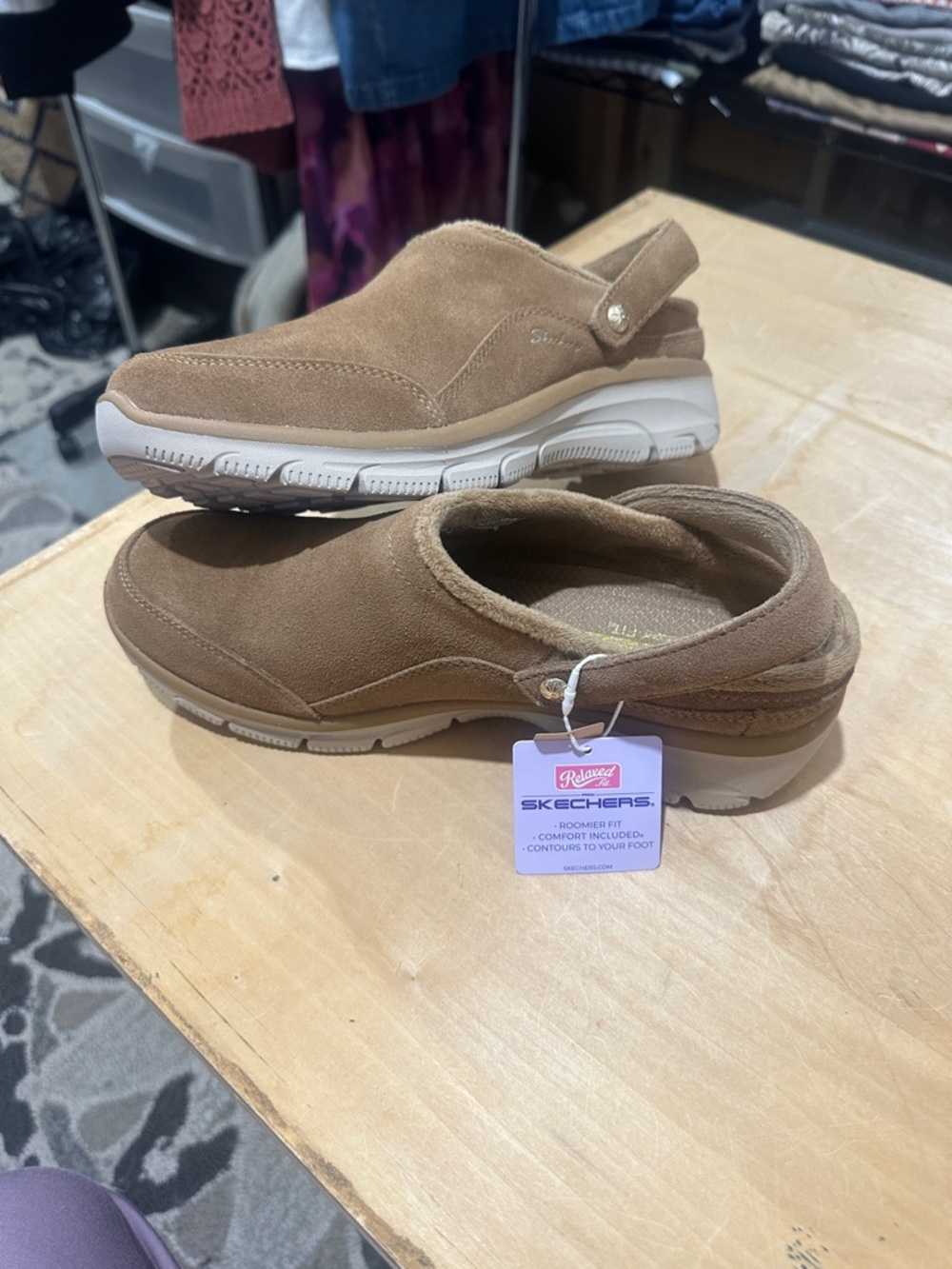 Skechers Women's Tan Slip-On Suede Clogs